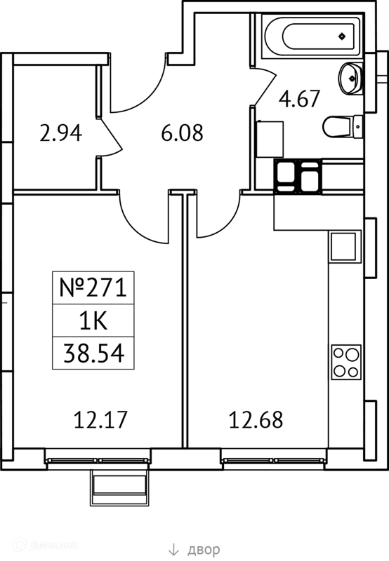 1-комнатная квартира 39 м² Новотомилино