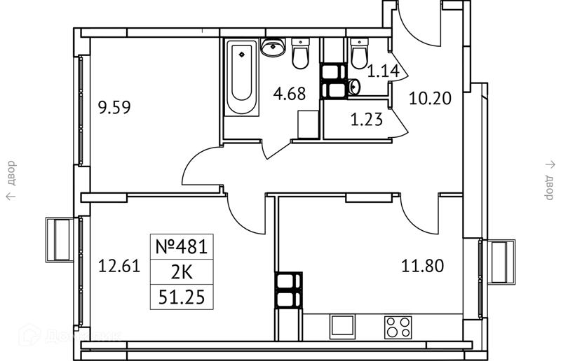2-комнатная квартира 51 м² Новотомилино