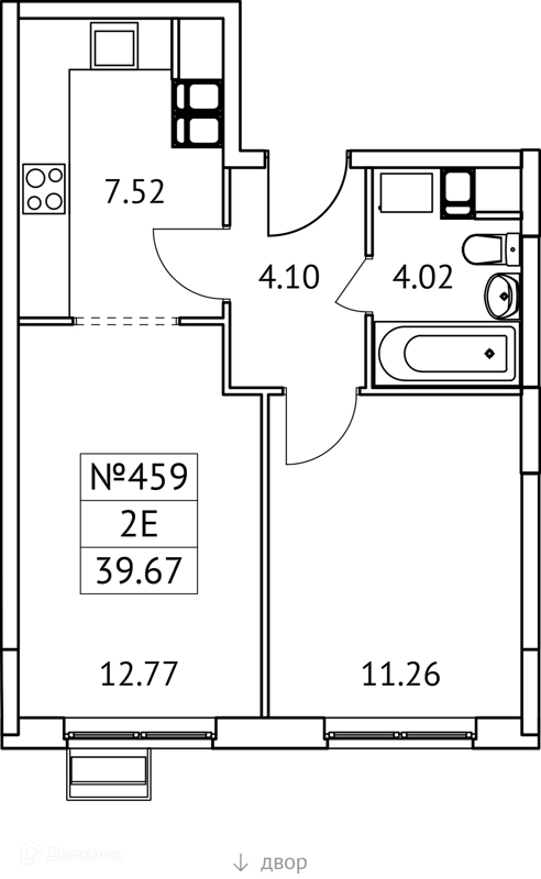 2-комнатная квартира 40 м² Новотомилино
