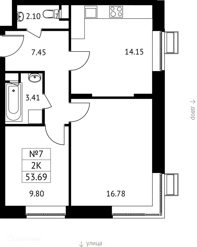 2-комнатная квартира 54 м² Новотомилино