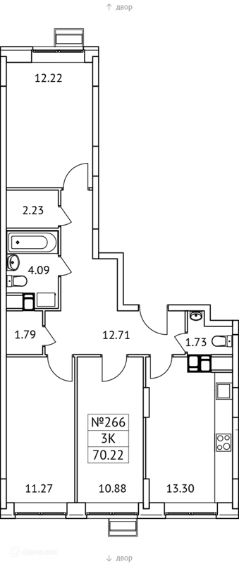 3-комнатная квартира 70 м² Новотомилино