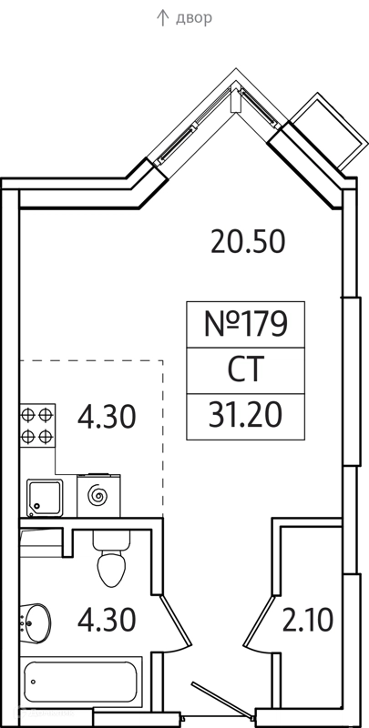 Студия 31 м² Видный Берег 2.0