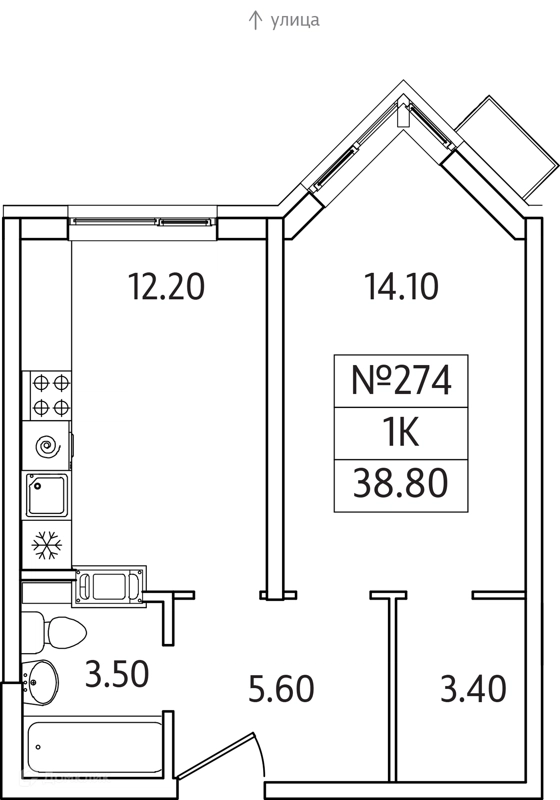 1-комнатная квартира 39 м² Видный Берег 2.0