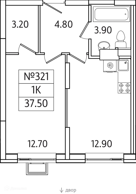 1-комнатная квартира 38 м² Видный Берег 2.0