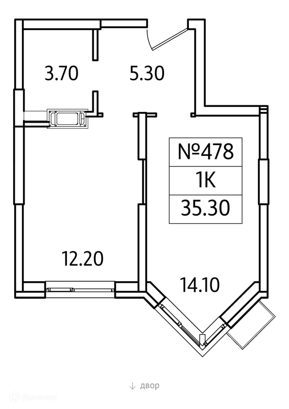 1-комнатная квартира 35 м² Видный Берег 2.0