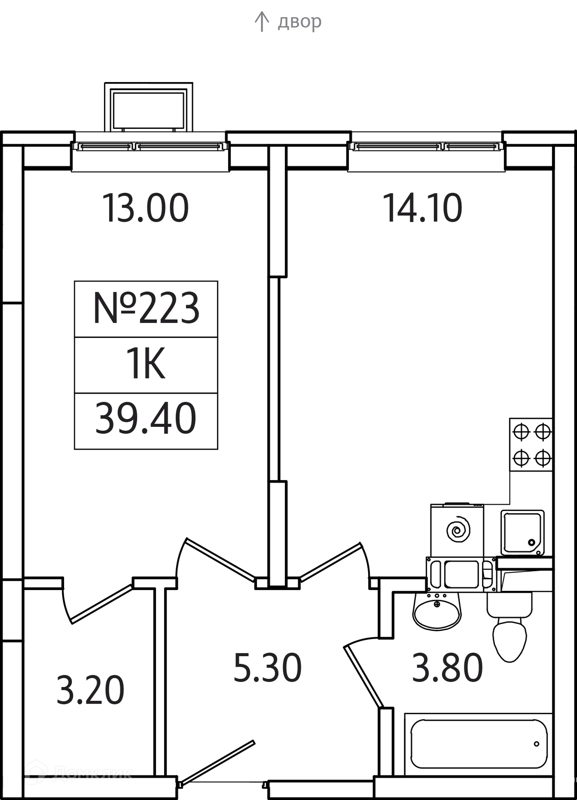 1-комнатная квартира 39 м² Видный Берег 2.0