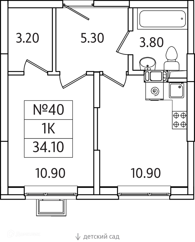 1-комнатная квартира 34 м² Видный Берег 2.0