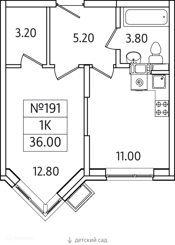 1-комнатная квартира 36 м² Видный Берег 2.0