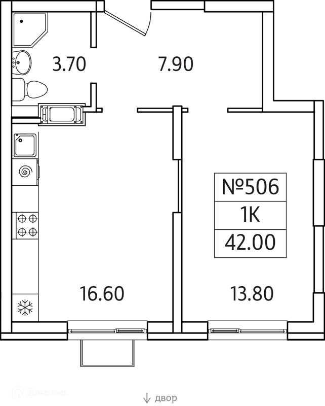 1-комнатная квартира 42 м² Видный Берег 2.0