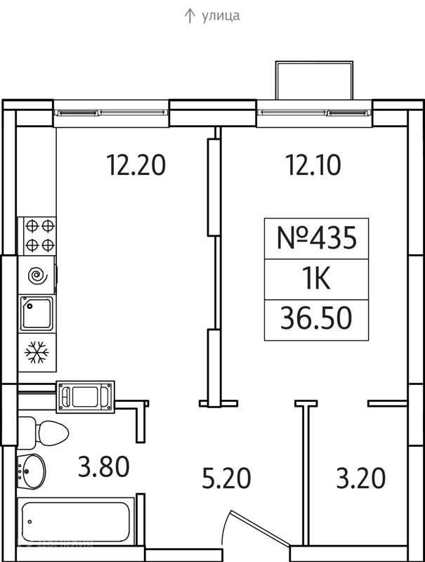 1-комнатная квартира 37 м² Видный Берег 2.0