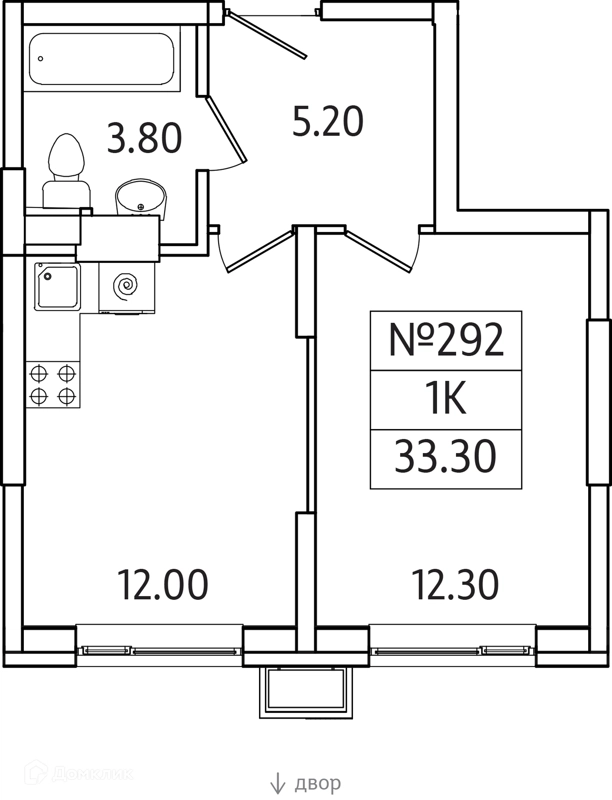 1-комнатная квартира 33 м² Видный Берег 2.0