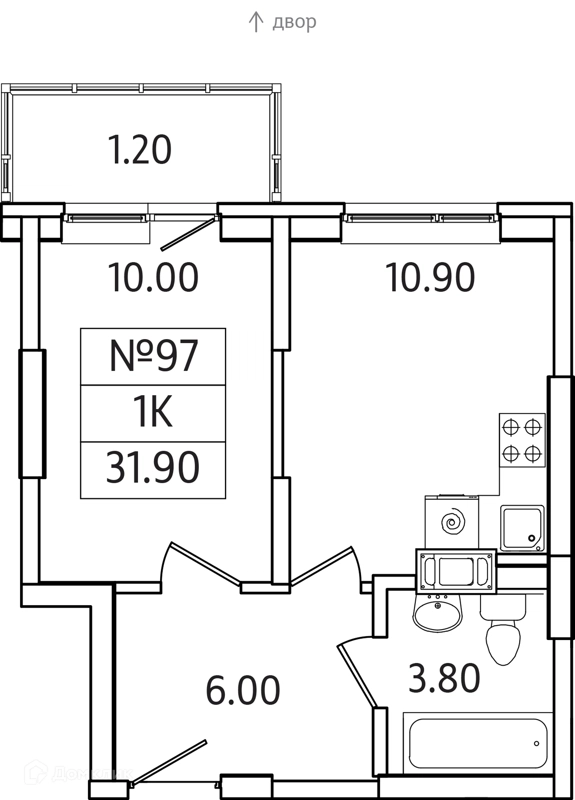1-комнатная квартира 32 м² Видный Берег 2.0