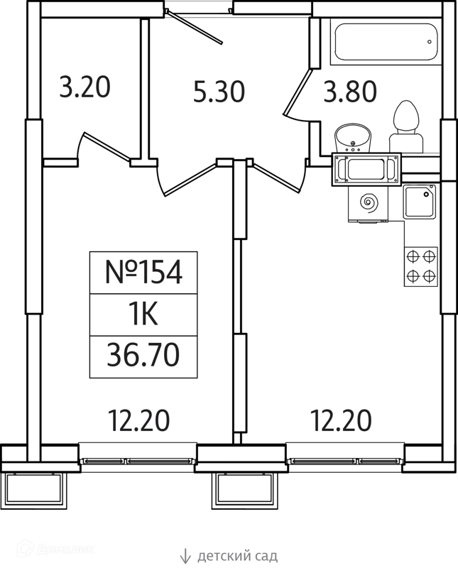 1-комнатная квартира 37 м² Видный Берег 2.0