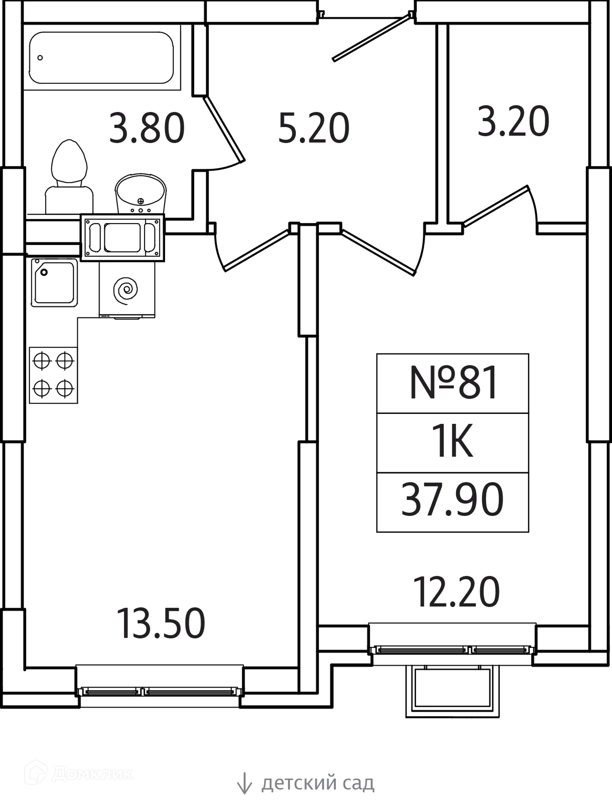 1-комнатная квартира 38 м² Видный Берег 2.0
