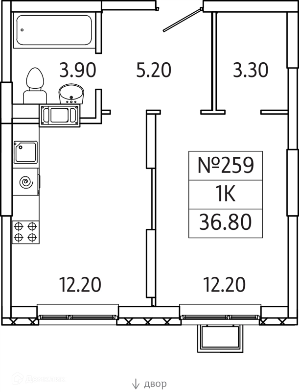 1-комнатная квартира 37 м² Видный Берег 2.0