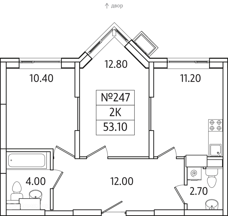 2-комнатная квартира 53 м² Видный Берег 2.0