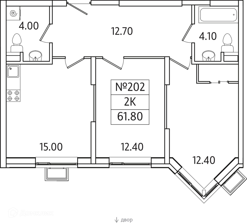 2-комнатная квартира 62 м² Видный Берег 2.0