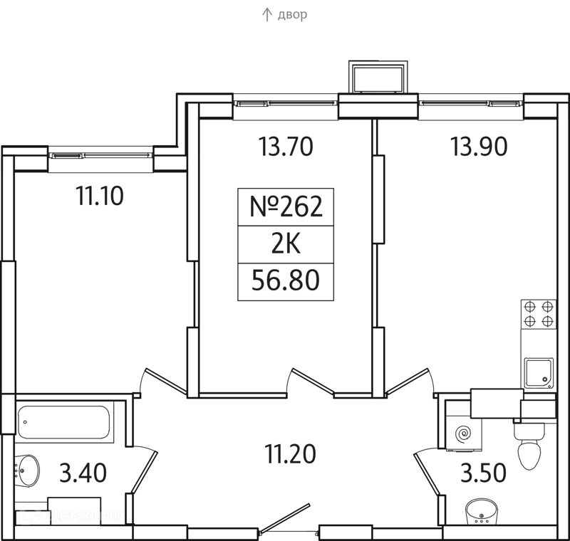 2-комнатная квартира 57 м² Видный Берег 2.0