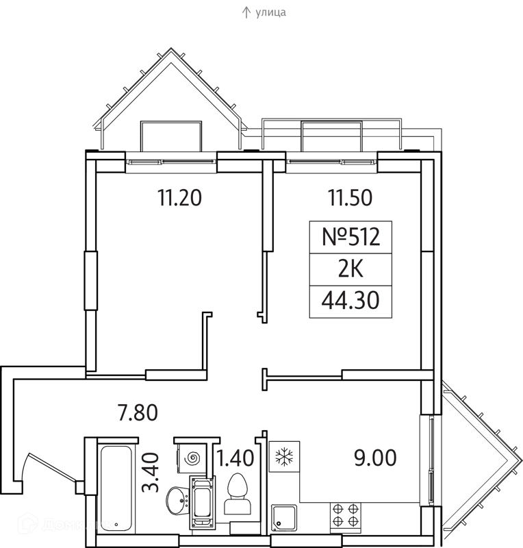 2-комнатная квартира 44 м² Видный Берег 2.0