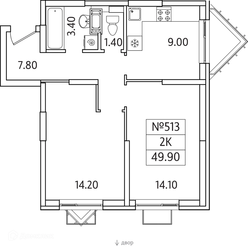 2-комнатная квартира 50 м² Видный Берег 2.0