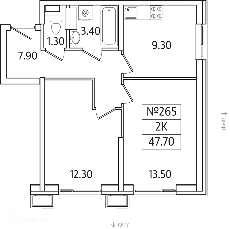 2-комнатная квартира 48 м² Видный Берег 2.0