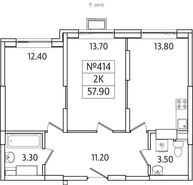 2-комнатная квартира 58 м² Видный Берег 2.0
