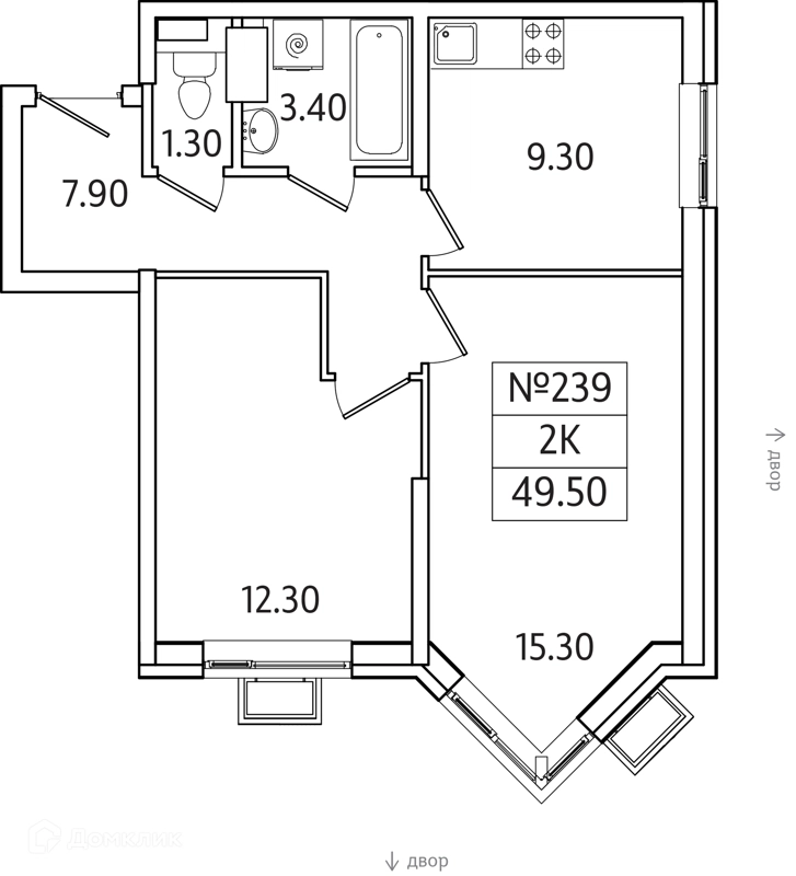 2-комнатная квартира 50 м² Видный Берег 2.0