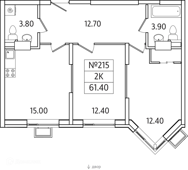 2-комнатная квартира 61 м² Видный Берег 2.0