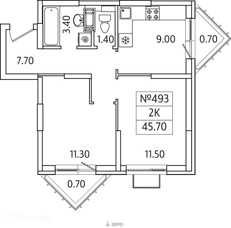 2-комнатная квартира 46 м² Видный Берег 2.0