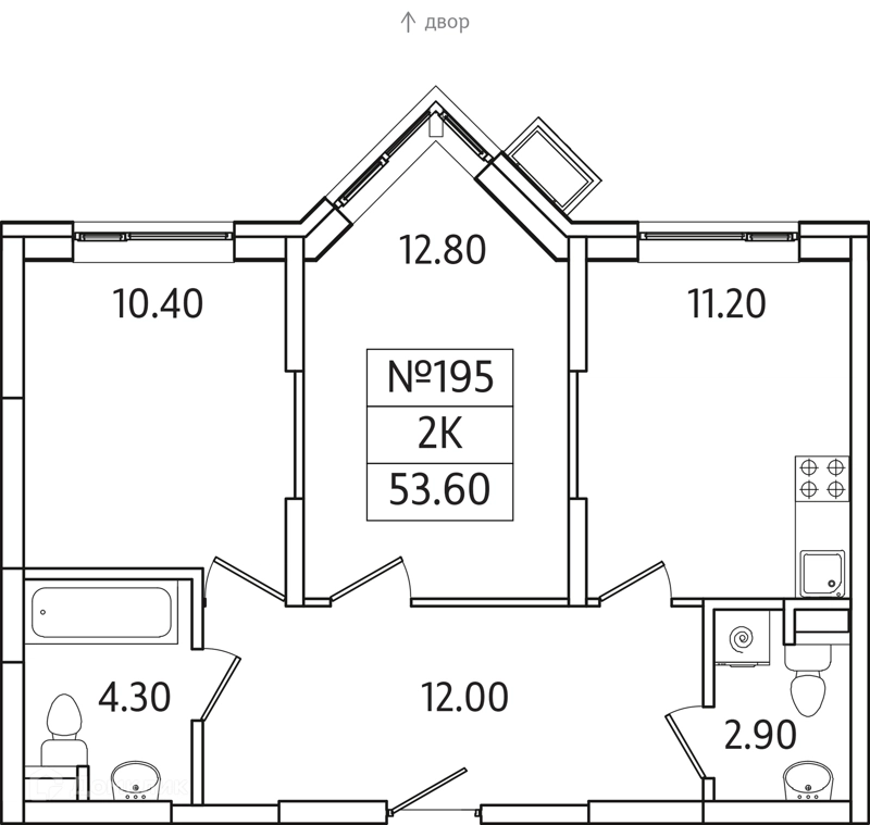 2-комнатная квартира 54 м² Видный Берег 2.0