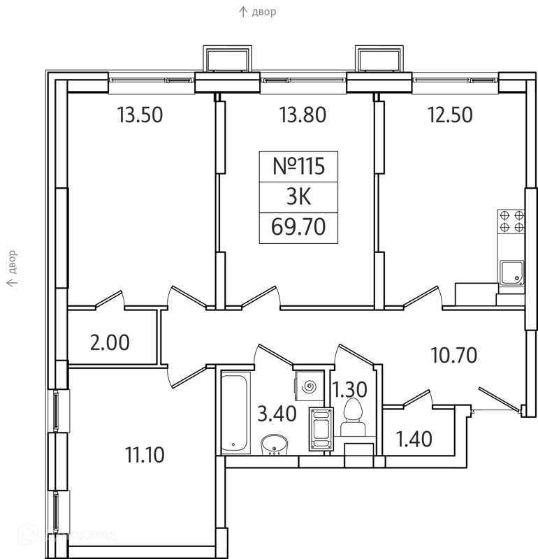 3-комнатная квартира 70 м² Видный Берег 2.0