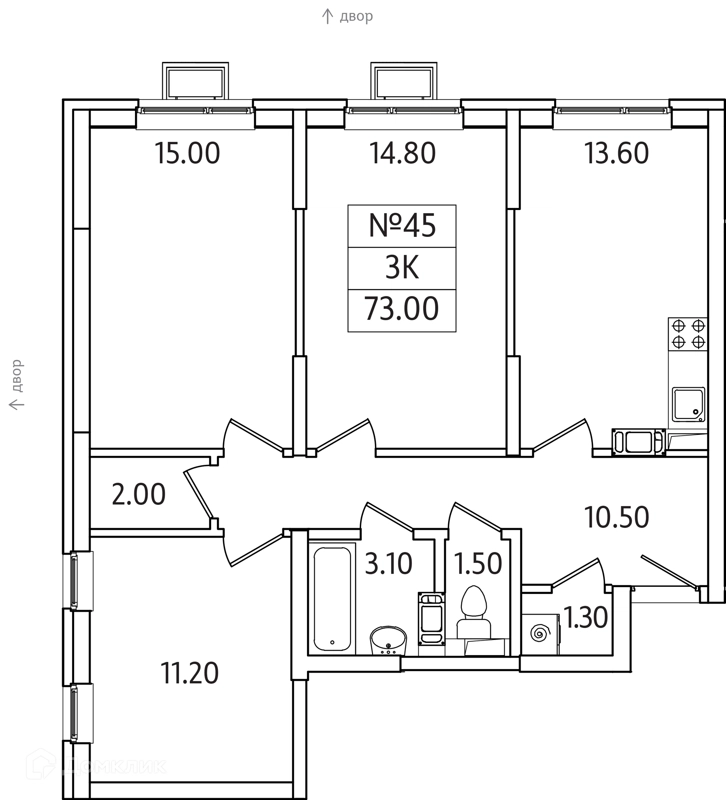3-комнатная квартира 73 м² Видный Берег 2.0