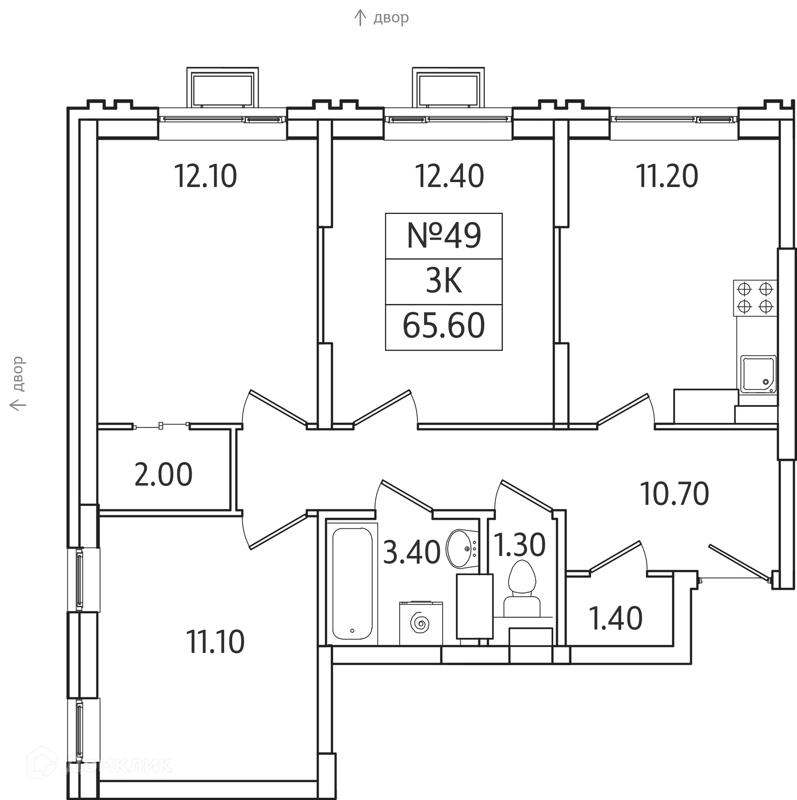 3-комнатная квартира 66 м² Видный Берег 2.0