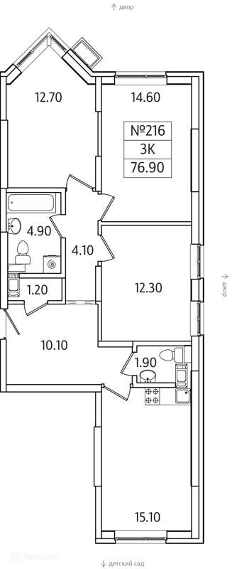 3-комнатная квартира 77 м² Видный Берег 2.0