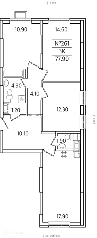 3-комнатная квартира 78 м² Видный Берег 2.0