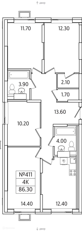 4-комнатная квартира 86 м² Видный Берег 2.0