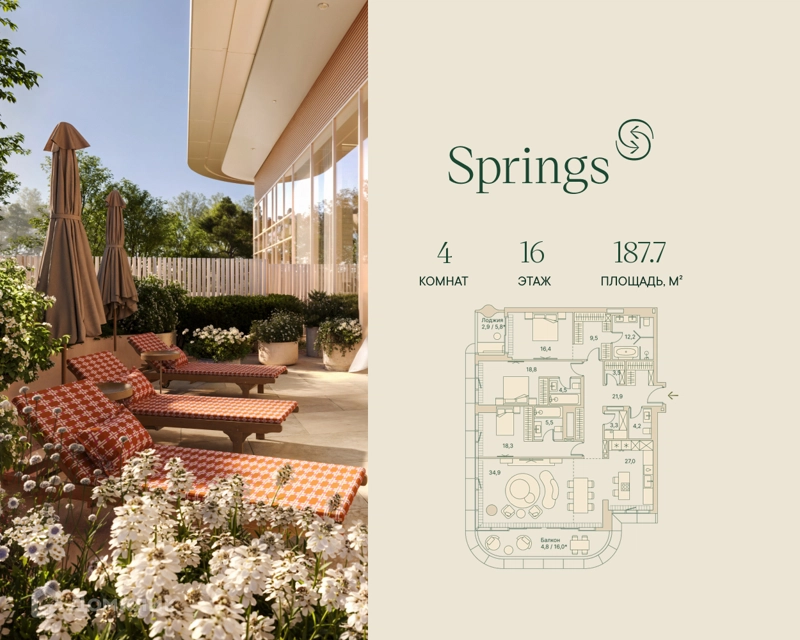 4-комнатная квартира 187.7 м² Springs