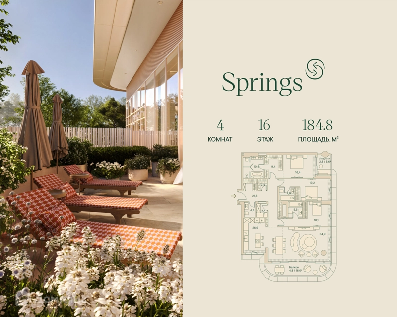 4-комнатная квартира 184.8 м² Springs