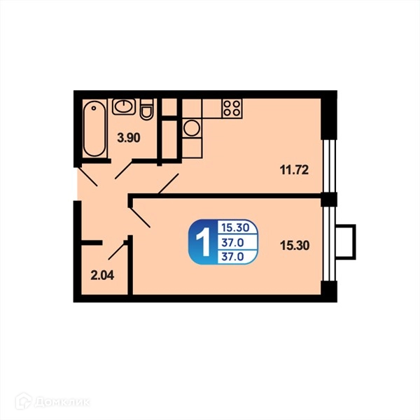 1-комнатная квартира 37 м² Краснофлотский