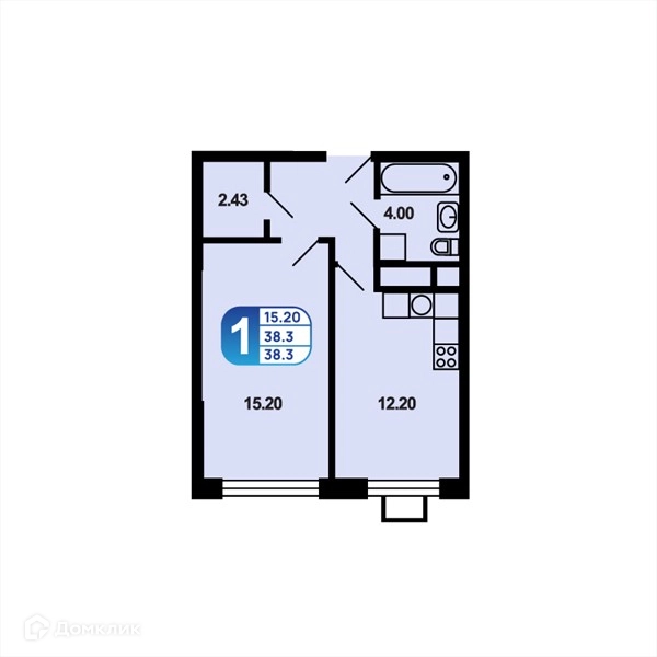 1-комнатная квартира 38.4 м² Краснофлотский