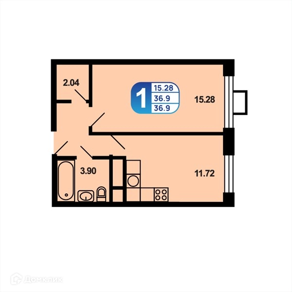 1-комнатная квартира 36.9 м² Краснофлотский