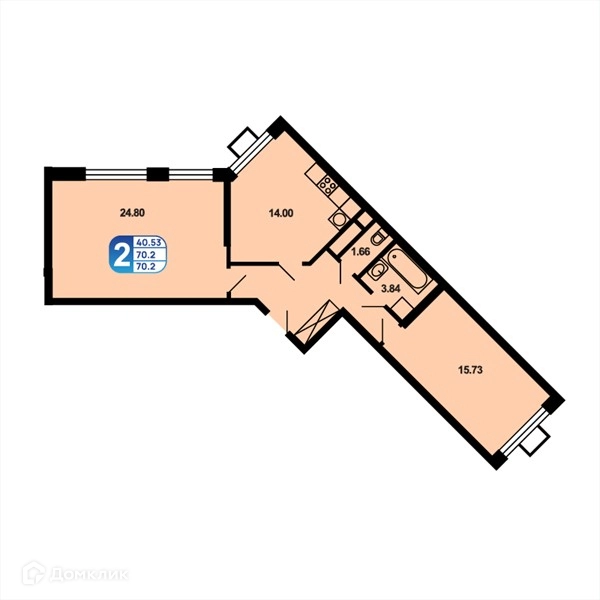 2-комнатная квартира 70.2 м² Краснофлотский