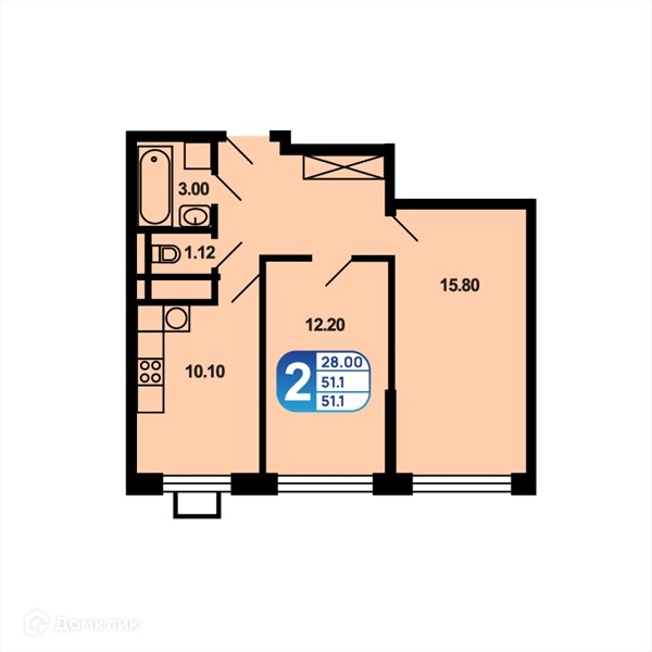 2-комнатная квартира 51.1 м² Краснофлотский