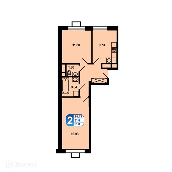 2-комнатная квартира 51.8 м² Краснофлотский