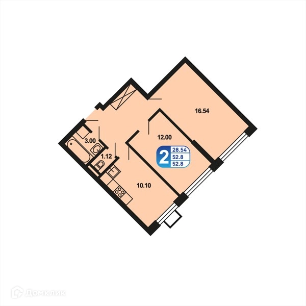 2-комнатная квартира 52 м² Краснофлотский