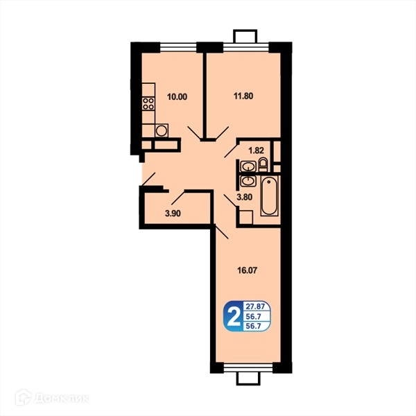 2-комнатная квартира 56.7 м² Краснофлотский