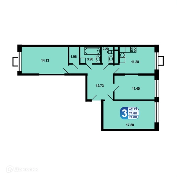 3-комнатная квартира 74.8 м² Краснофлотский