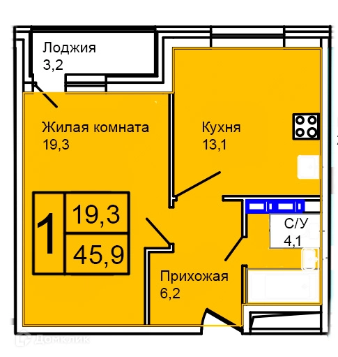 1-комнатная квартира 45.9 м² Троицкий