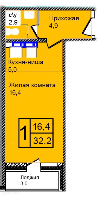 1-комнатная квартира 32.2 м² Троицкий