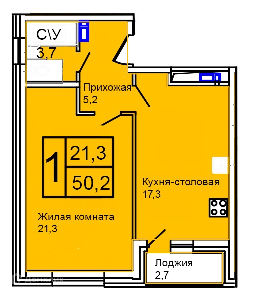 1-комнатная квартира 50.2 м² Троицкий